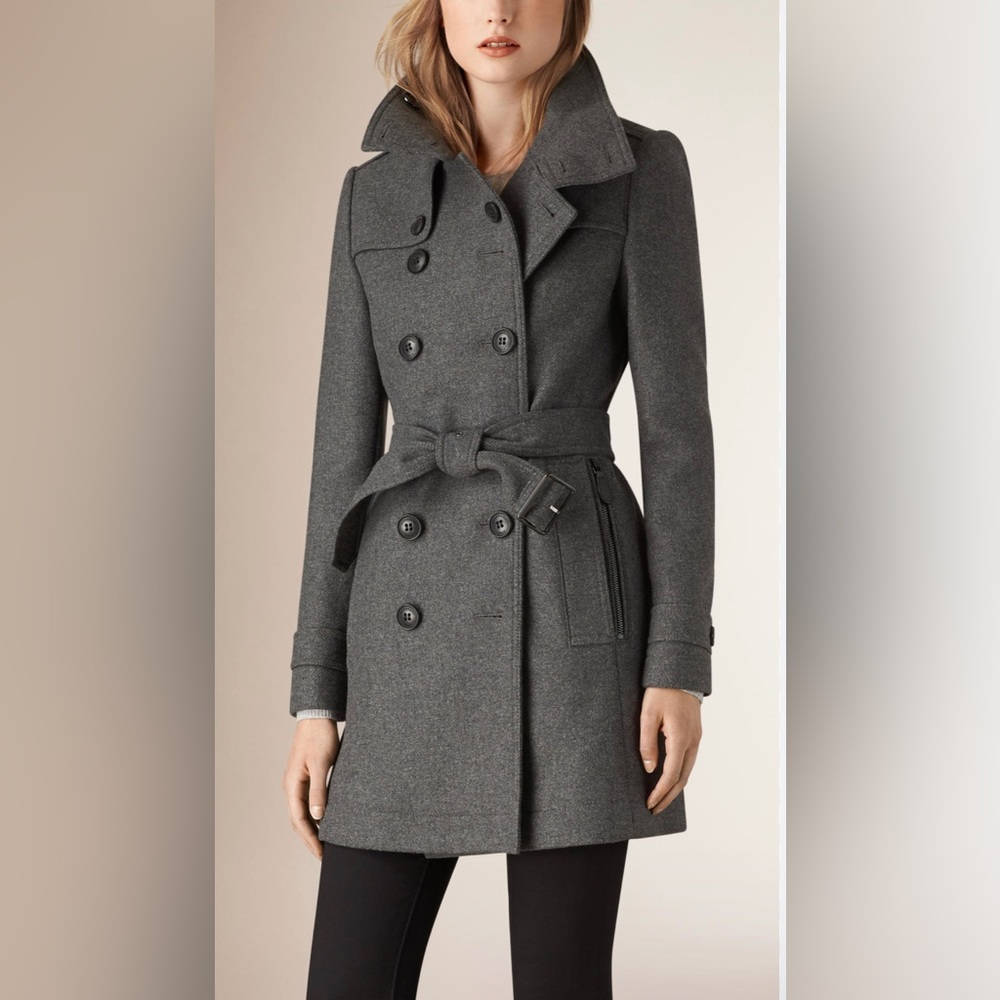 Burberry Brit Funnel Neck Wool Cashmere Trench Coat - Picture 1 of 9